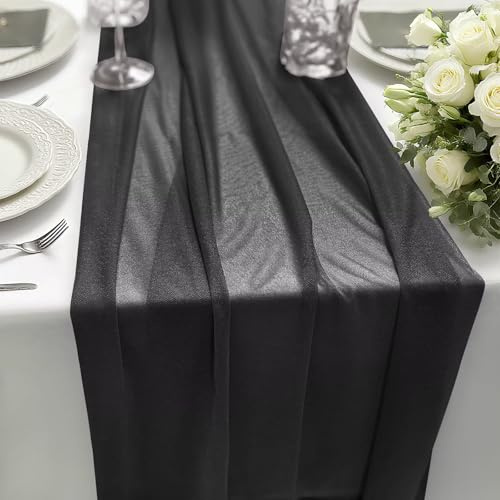 Camino de Mesa de Gasa, Negro, 70 x 300 cm, 1 Pieza, Camino de Mesa de Tela, Decoración de Mesa, Cinta Decorativa para Bodas, Cumpleaños, Baby Showers, Mesas de Cocina