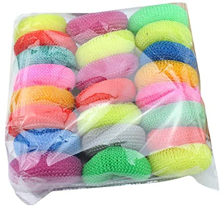 24 Pcs Non Scratch Scourers Plastic Scouring Pads Round Nylon Mesh Dish Scrubber Pan Scourers Reusable Cleaning Scourer Washing Up Pads for Dishes Pan Kitchen Stain Removal Cleaning (Blue, One Size)