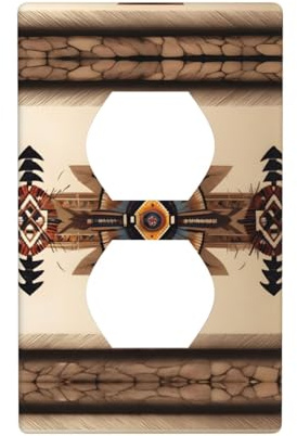 Phayah Placa de pared dúplex con patrón de pintura nativa americana, tamaño estándar, policarbonato termoplástico, cubiertas de enchufe dobles