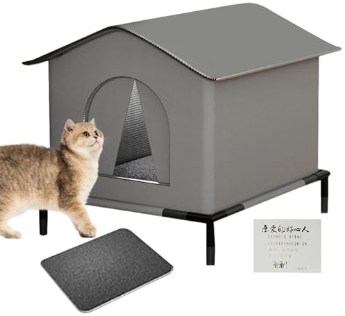 Casa para Gatos De Exterior Impermeable, Caseta para Mascotas, con Tapete Y Puertas, Cueva Cálido Y Aislante para Gatitos, Ideal para Patio, Jardín, Césped, Porche