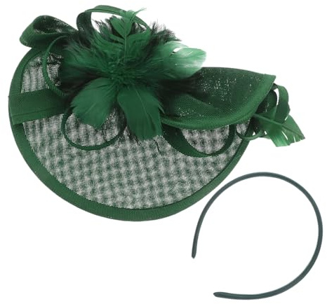 FIXOSHEE Set Élégant de Coiffure Chapeau Bibi Vert pour Femmes, Accessoires Légers et Confortables en Lin Artificiel et Plume, pour Mariage et Tea Party