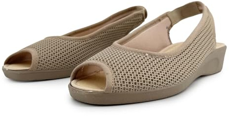 JOMIX Zapatos Mujer Comodos Verano Rejilla Aireada Peep Toe Slingback Sandalias Señora Maior Punta Abierta Talon Cuña Ligera Plantilla Perforada Ajuste Facil para Casa Beige 37