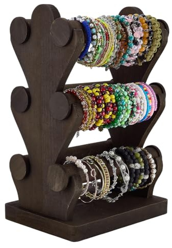 PH PandaHall Supporto per bracciale double face, in legno, girevole a 360°, con 6 supporti rimovibili, per rivenditori fai da te