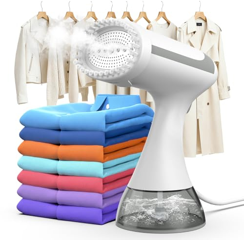 Steamer Dampfglätter Reise 15s Schnelles Aufheizen, 1500 W 25 g/min Tragbarer Dampfbügler Handgerät, Klein Leicht Clothes Steamer für Zuhause Büro, 300 ml Wassertank & Abschaltautomatik (Weiß-1)