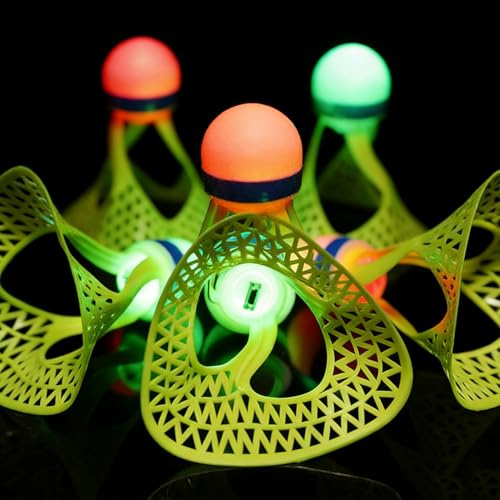 Umllpet LED Badminton Bälle, 6er Set Federbälle Nylon Badminton Bälle, Sportbadminton, Leuchtend Nylon Federbälle Speed für Draußen, Übung, Freizeit, Einsteiger
