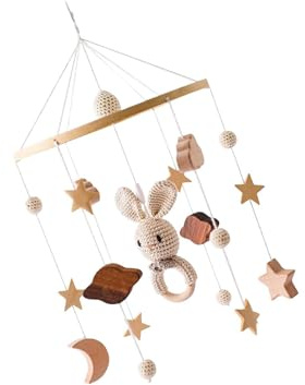 mophrati Baby Crib Mobile Sensory Toy Nursery Decor Rattles Soft and Colorful Toddler Carousel, Rabbit, 23 x 44cm