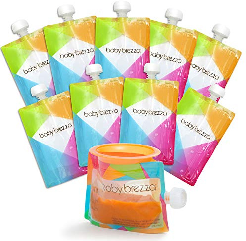 Baby Brezza Reusable Baby Food Storage Pouches, 10 Pack 7oz - Make Organic Food Puree for Kids or Toddlers and Store in Refillable Squeeze Pouches, Bulk Set is Freezer Safe & Washable