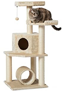 Amazon Basics Torre en árbol con túnel y poste rascador para gatos, 114x49x49 cm (Paquete de 1), beige