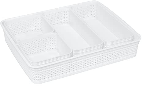 Simplify 5 Piece Organizing Set | Multiple Size Bins | Multipurpose | Office | Desk | Dorm | Bathroom | Storage Basket | Small Items | Accessories | White