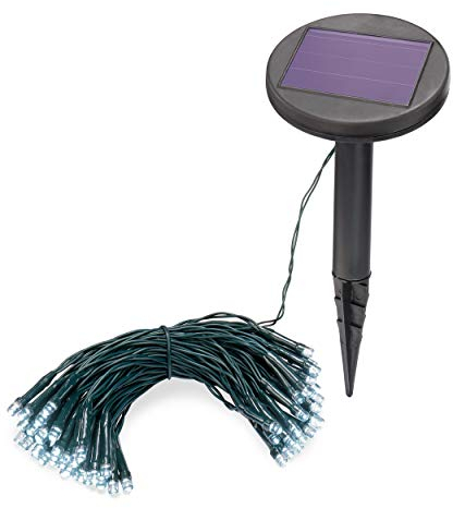 Esotec Solar Lichterkette, 6m, 60 LEDs, kaltweiß, Zuleitung 2m, Akku, Solarmodul, Erdspieß, Außenlichterkette, Hochzeitsdeko, Glühwürmchen, Garten, Terrasse, außen, winterfest, 102167