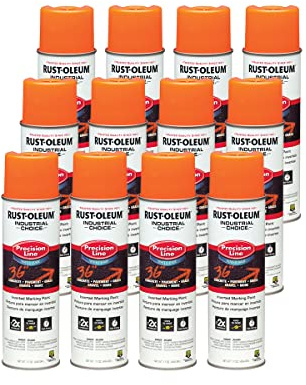 Rust-Oleum 203036-12PK Industrial Choice Inverted Water-Based Marking Spray Paint, 17 Oz, Fluorescent Orange, 12 Pack