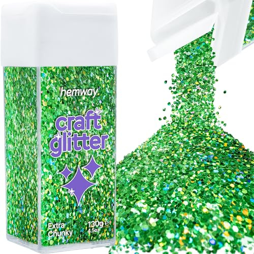 Hemway Craft Glitter Shaker Emerald Green Holographic 130g Extra Chunky | for Resin & Epoxy Crafts, Christmas Art Supplies, Nail, Body, Face, Eye, Festival, Crafting, Slime, Sparkle