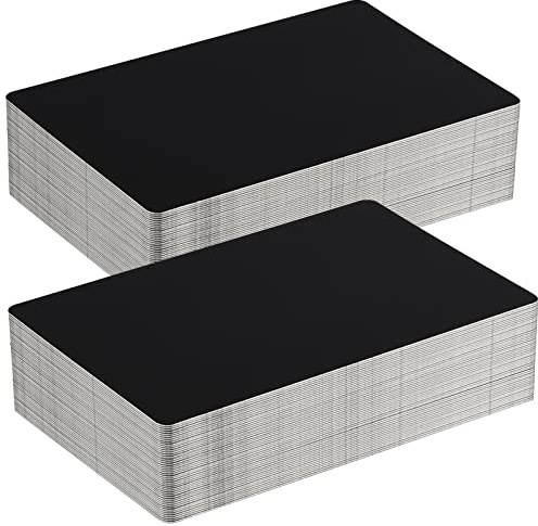 ZEONHEI 100 stycken 0,21 mm metallvisitkort, svart, aluminium, tomma namnkort, lasergraverat visitkort, metall, affärskort för kontorskunder, gör-det-själv, presentkort, 86 x 54 x 0,21 mm