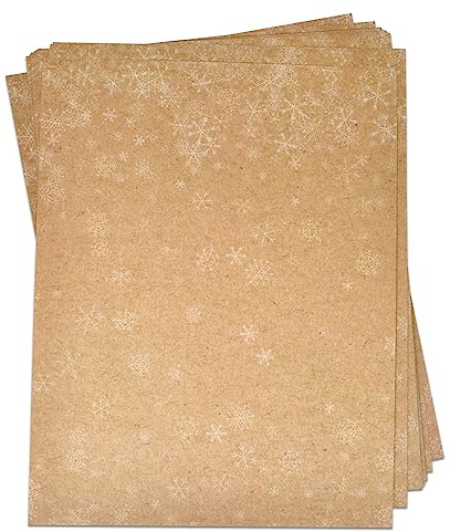 Gift Boutique - Christmas Stationery Paper Letterhead Sheets 100 Pack Holiday Xmas Winter Rustic Faux Kraft Snowflake Design For Writing Letter, Notes, Invitations & Printing Supplies 8.5 X 11