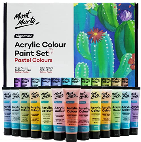 MONT MARTE Acrylic Colour Pastel Paint Set Signature 24pc x 36ml (1.2 US fl.oz), Creamy Pastel Acrylic Paint Set, Good Coverage, Semi-Matte Finish, Ideal For Most Art and Craft Surfaces.