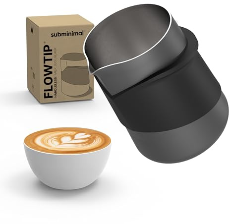 Subminimal FlowTip Bricco Latte Senza Manico in Acciaio Inox, Versamento Preciso per Latte Art, Pot da Barista per Schiuma Latte Cappuccino Caffè (Nero)