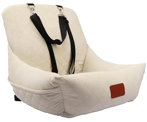 WOOAIDAGG Dog Car Seat for Small Dogs,Ultra-Soft Fabric,2 Storage Pockets & Safety Leash,Adjustable Straps,Easy to Install,Fully Detachable and Washable(Beige)