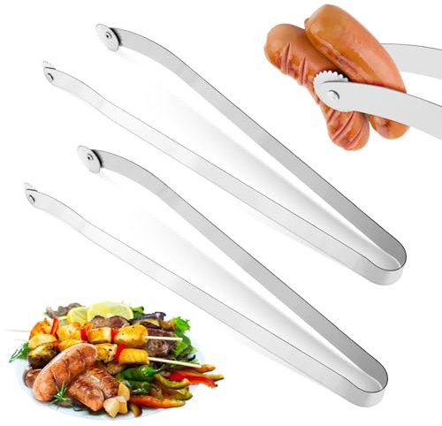 VFANDV Pinze per Girare Salsicce BBQ, 2 Pezzi 38cm Pinze per Barbecue Pinza Girevole per Barbecue con Manico Lungo Pinze da Cucina Pinze per Grill in Acciaio Inox per Cucinare Insalata Grigliare