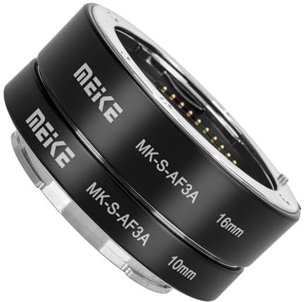 Meike MK-S-AF3A Adaptador de extensión macro de enfoque automático (10 mm + 16 mm) para cámaras Sony E-Mount: Nex3, Nex5, Nex6, A6000, A6300, A6400, A6500, A7II, A9