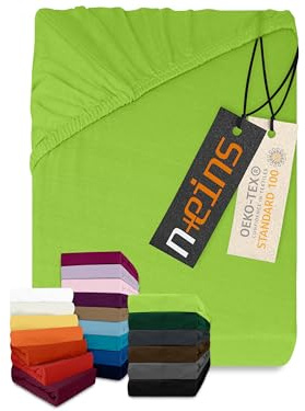 npluseins - Lenzuolo sotto classico in maglia di cotone, molti colori e dimensioni, 100 % cotone 159.192, 80-90 x 190 cm, verde mela