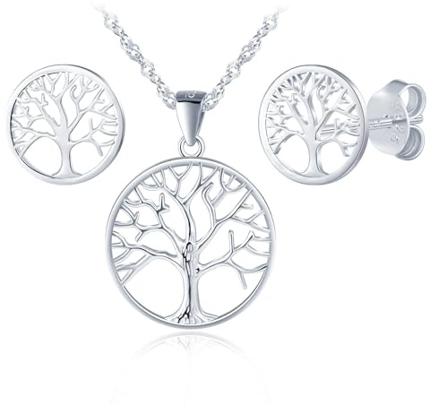 MicLee Juegos de joyas de plata de ley 925 para mujer: collar colgante árbol de la vida elegante y pendientes árbol de la vida calado