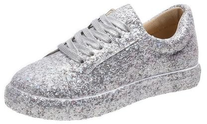 FQLGJMY Plattform Glitter sneakers för kvinnor med snörning design glittrande lätta tennisskor strass mode tjocka bling skor för bröllop brud glänsande paljett fest promenadsneakers, Stil 2 Silver, 39