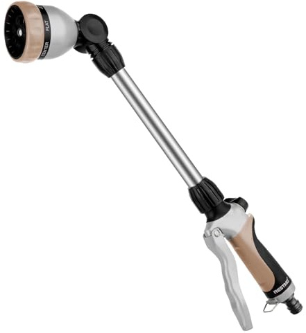 RESTMO 42 cm Largo Pistola de Riego de Metal, Lanza de Riego, Dorado | Lanza de Riego para Jardín, 7 Modos de Pulverización Ajustable, Ideal para Macetas Colgantes y Arbustos