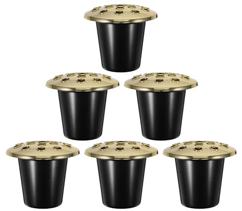 POPETPOP Lot de 6 Inserts Porte-Fleurs pour Tombe en Plastique Noir 16 Compartiments Supports pour Arrangements Funéraires Extérieurs Résistants aux Intempéries Base Lotus Décorative et
