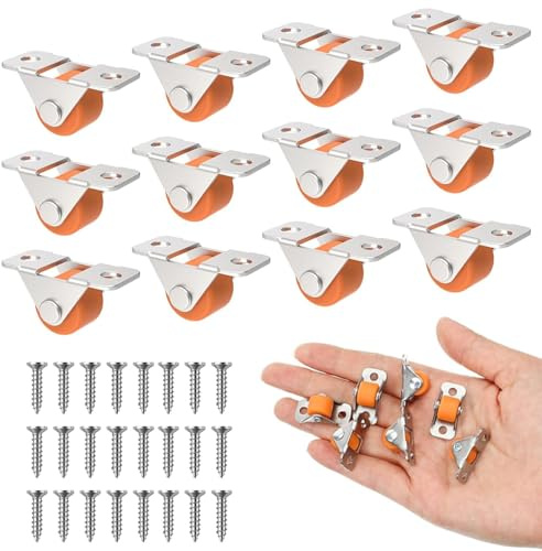 12 Pezzi Rotelle per Mobili, Rotelle per Mobili 12 mm, Rotelle, Kleine Möbelrollen, Ruote, Nessun Rumore, Per Tavolini, Credenza, Mobiletto, Piccoli Mobili, Carrelli, Diy (Arancione)