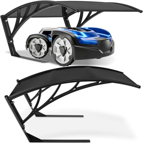 tectake®Robotgräsklippargarage med UV-beständigt tak, hus till robotgräsklippare som skyddar mot väder och sol, av galvaniserad stålram, enkel montering med skruv eller jordspikar- Svart