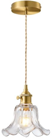 EDISHINE Modern pendellampa med klar blomglasskärm, E27 | 1,5 m höjdjusterbart hamparep, vridströmbrytare, inklusive glödlampa, perfekt för köksö, matbord och hall