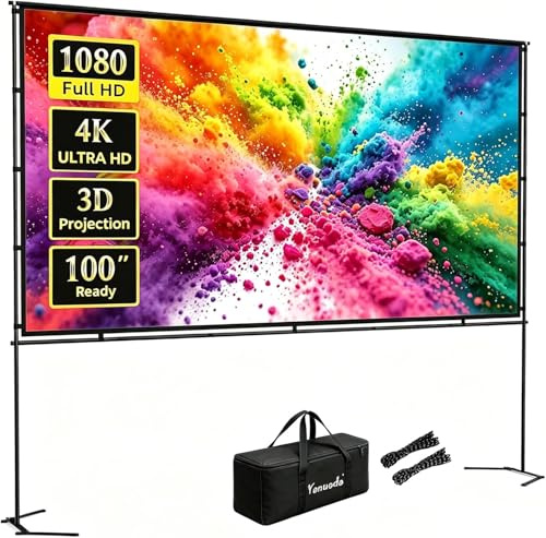 Schermo Proiettore 100 Pollici Grande con Supporto - 4K HD 16:9 Antipiega, 160° Visione, Facile Montaggio - Per Home Cinema, Giardino e Campeggio