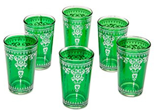 Orientalische verzierte Teegläser Set 6 Gläser Andalous Grün Silber | Marokkanische Tee Gläser Set 6 teilig Deko orientalisch | 6 x Orientalisches Marokkanisches Teeglas verziert | Farben Auswahl
