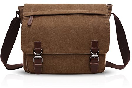 FANDARE Borsa a Tracolla Borse a spalla per 14 Pollici PC Ventiquattrore Borse Messenger di tela Uomo Donna Borsa postino Borsetta per viaggio lavoro scuola business università Pendolare Marrone L