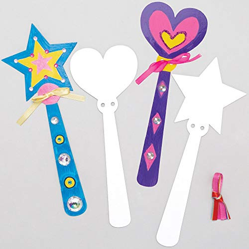 Baker Ross AX106 Zauberstäbe für Prinzessinnen-Bastelsets, Packung mit 10 Stück, Feen-, Stern- und Herzstäbchen für Kinder zum Basteln und Spielen, Spiel zum Verkleiden und Vortäuschen