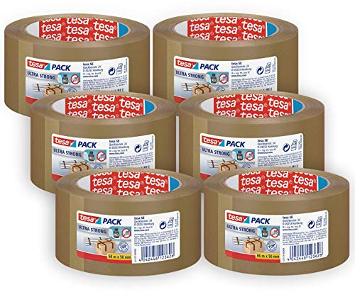 tesa tesapack Ultra Strong im 6er Pack - PVC-Klebebänder für festes Verpacken und sicheres Bündeln - Braun - 6 Rollen je 66 m