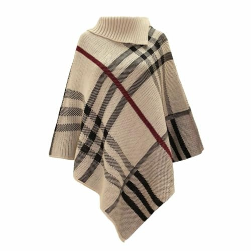 LUXE DIVA Womens Check Printed Ladies Stretch Knitted Collared Cape Wrap Shawl Jumper Poncho Top