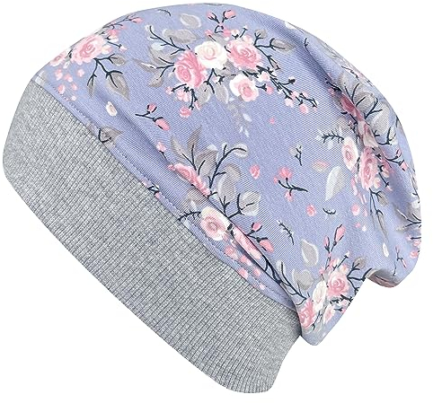 Wollhuhn ÖKO Leichte Mädchen/Jungen Beanie-Mütze Bündchen Elastisch Übergangszeit/Sommer Kinder-Mütze Baumwolle (Öko-Stoffe, Bio) 22222235 (Rosen Grau/Rosa, M)