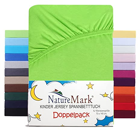 NatureMark Kinder Spannbettlaken 70x140 cm – Weiches Jersey, 100% Baumwolle, 2er Set für Babybett und Kinderbett, Apfel Grün