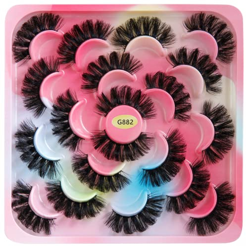 Faux Cils 10 Paires- 6D Faux Cils Naturel à la Main Ultra-Minces Cils Professionnel Cils Noir Réutilisables (G882)