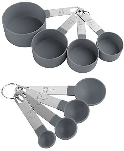 Juego de cucharas medidoras, 8 cucharas multifunción para medir sólidos y líquidos en la cocina (gris)