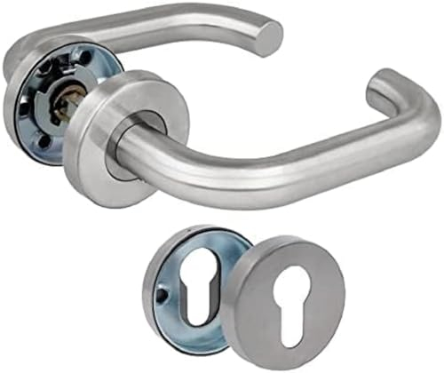 Amig - Türgriff-Set mit Rosette | Mod. 3RBX | 140 x Ø19 mm | 8 mm Quadrat | Elegantes und schlichtes Design | Edelstahl matt