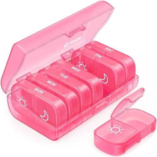 AUVON XL Weekly Pill Organizer 2 Times a Day, AM PM Pill Case with One-Side Large Opening for Easy to Use, Pill Box 7 Day Travel Medication Organizer for Medications, Vitamins, Fish Oils, Supplements