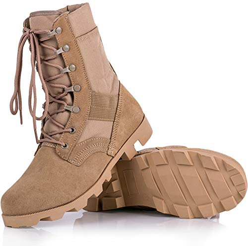 QAXZESA Pour des hommes Ultraléger Respirant Militaire Bottes Extérieur Désert Bottillons tactiques Bottes de combat Botte de patrouille de l'armée Chaussures de police de sécurité,Sand color-42