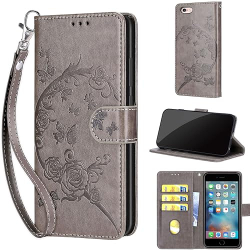 TOMYOU Handyhülle für iPhone 6 / 6s Hülle, Stoßfeste Klapphülle Wallet Case mit [Standfunktion] [Kartenfach] Handyhülle kompatibel für iPhone 6 / 6s Grau
