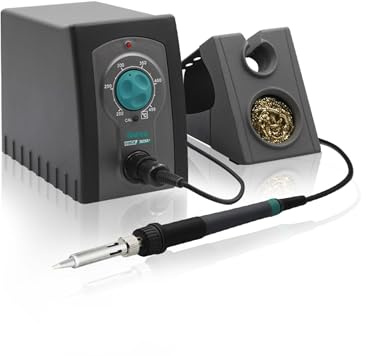 QUICK 969A+ analoge Industrie-Handlötstation 70W Arbeitstemperatur 200°-450°C regelbar, kalibrierbar, Set mit Ablageständer und 0,5mm Lötspitze für bleihaltiges und bleifreies Löten