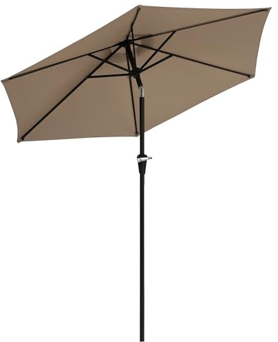 Outsunny Sombrilla Terraza Exterior Ø230 cm Sombrilla de Jardín con Ángulo Ajustable y Manivela Impermeable Parasol para Patio Terraza Caqui