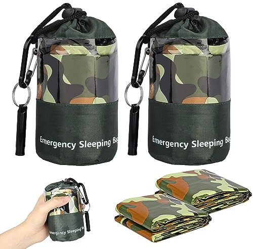 DERJDISF 2 Pacchi Sacco a Pelo di Emergenza, Sacco da Bivacco Termico Leggero Impermeabile, Borse per Coperte di Sopravvivenza Sacco in Nylon Portatile per Campeggio,Escursionismo,all'aperto