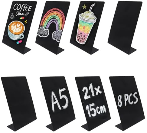 8 Pack Chalkboard Signs A5 - Small Mini Blackboard Black Chalk Display Board Signs for Tables Buffet Wedding Party Erasable Rectangle 21 x 15 cm