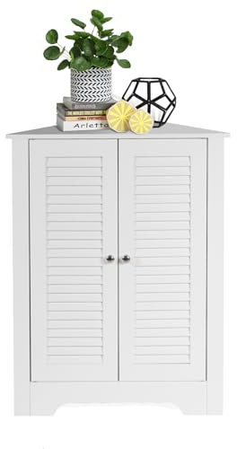 LIFEZEAL Eckschrank Bad, Badezimmerschrank mit Türen, Badschrank mit Verstellbarer Ablage, Unterschrank Beistellschrank für Badezimmer, Küche, Wohnzimmer (Weiß)